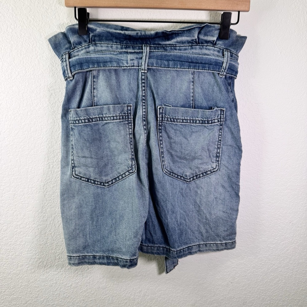 Free‎ People Paperbag Waist Denim Skirt Blue Jean Tie Belt Pockets | Size 6 - Picture 2 of 6